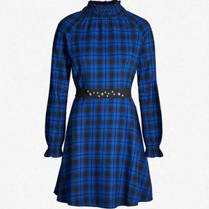 New Maje Rivine Checked Brushed-cotton Dress Blue Small S